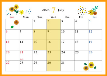 **7月定休日のご案内**